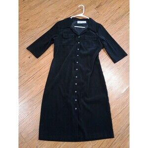Vintage Kathy Ireland Black Button Down Skirt Dress Velvety - Size 12